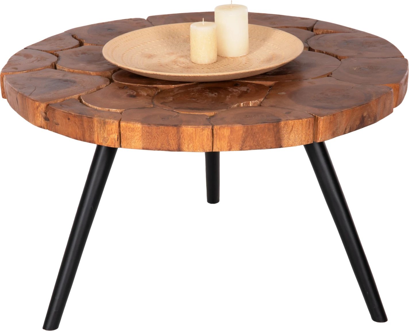 Tavolinë kafeje RIBBEN, dru suar i fortë, këmbë metali të zeza, Φ80x45H cm