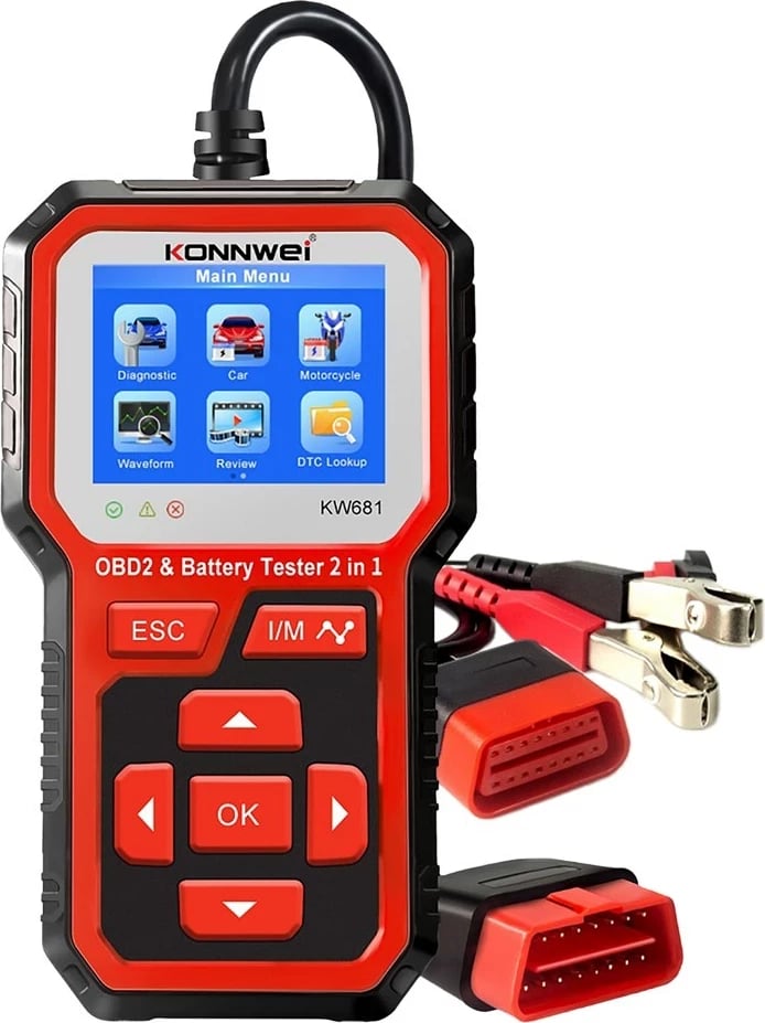 Skener OBD2 Konnwei KW681, Tester Baterie, i kuq