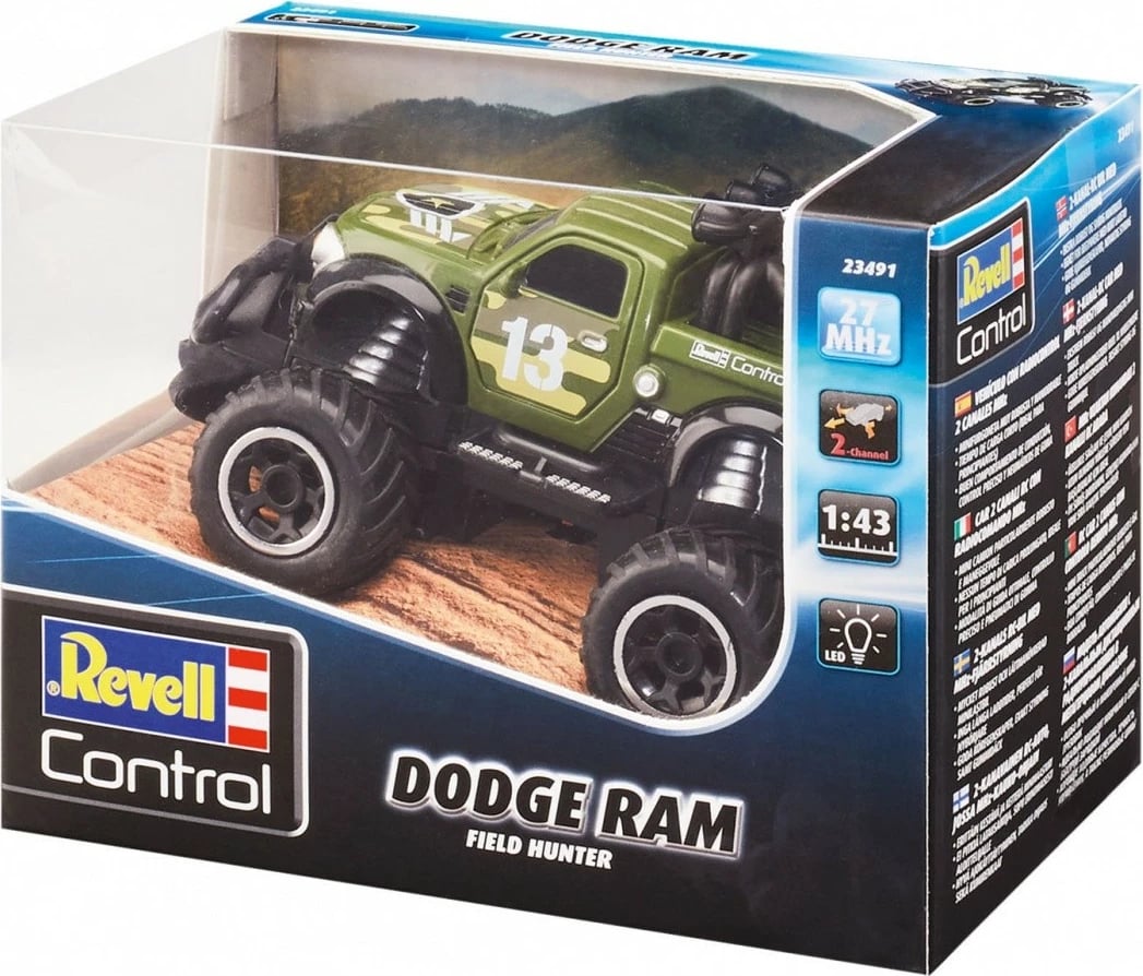 Makine lodër me telekomandë Revell RC Dodge RAM Field Hunter, 1:43, e zezë/e gjelbër