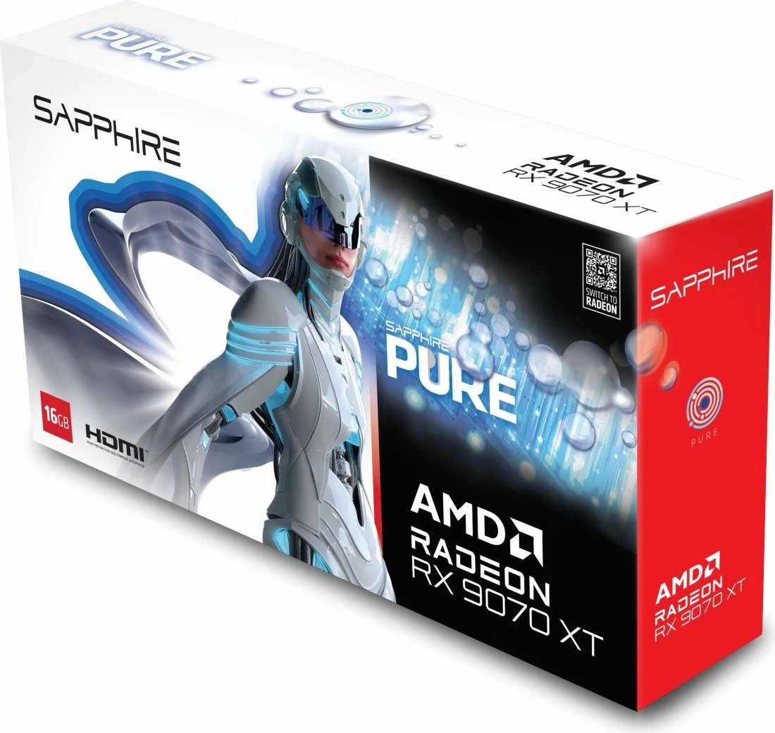 Kartelë grafike Sapphire Radeon RX 9070 XT PURE, 16GB GDDR6, 256-bit, e bardhë