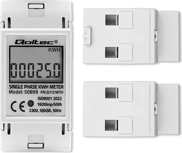 Qoltec 50899 Matësi elektronik njëfazor i konsumit të energjisë | 230 V | LCD | 2P | Hekurudhor DIN