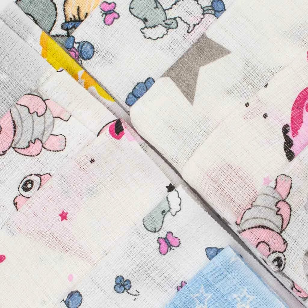 Pelena pambuku me printa, NEW BABY STANDARD 60x80 cm, set 10 copë, ngjyra të përziera