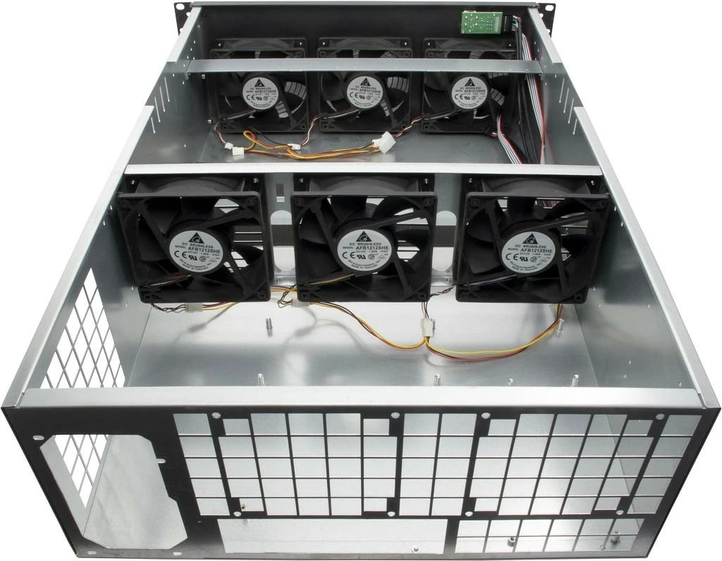 Kasë Inter-Tech 4W2 Mining-Rack 4HE, rack 19 inç, industriale, e zezë/argjendtë