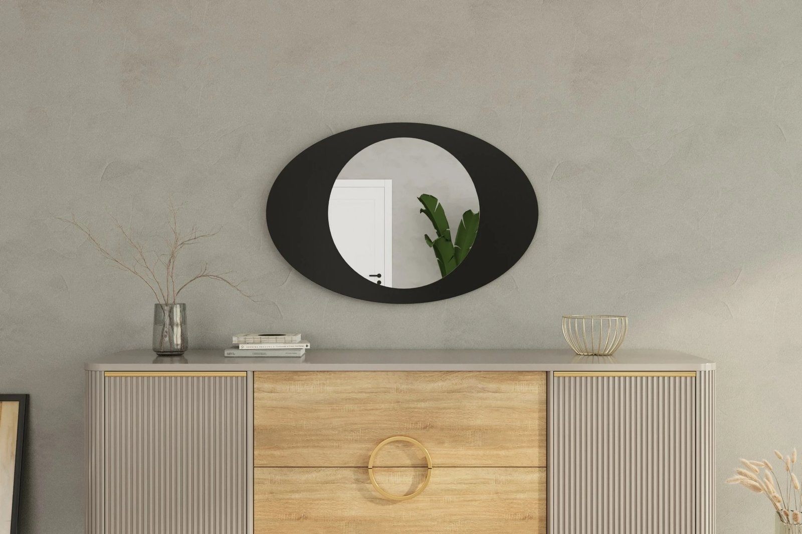 Pasqyrë dekorative, ngjyrë e zezë, Skye Decor, Obble