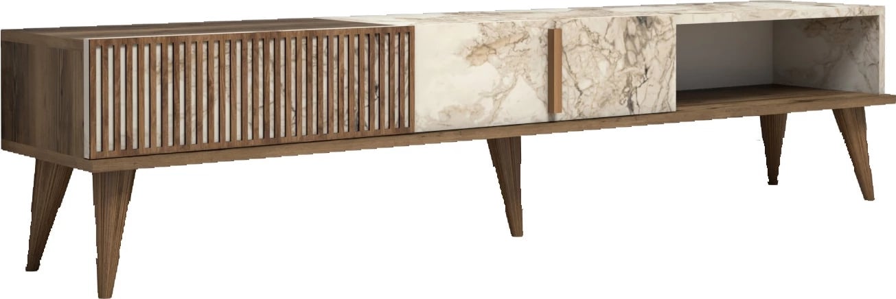 Komodë TV Skye Decor, ngjyrë arre, mermer i bardhë, Milan