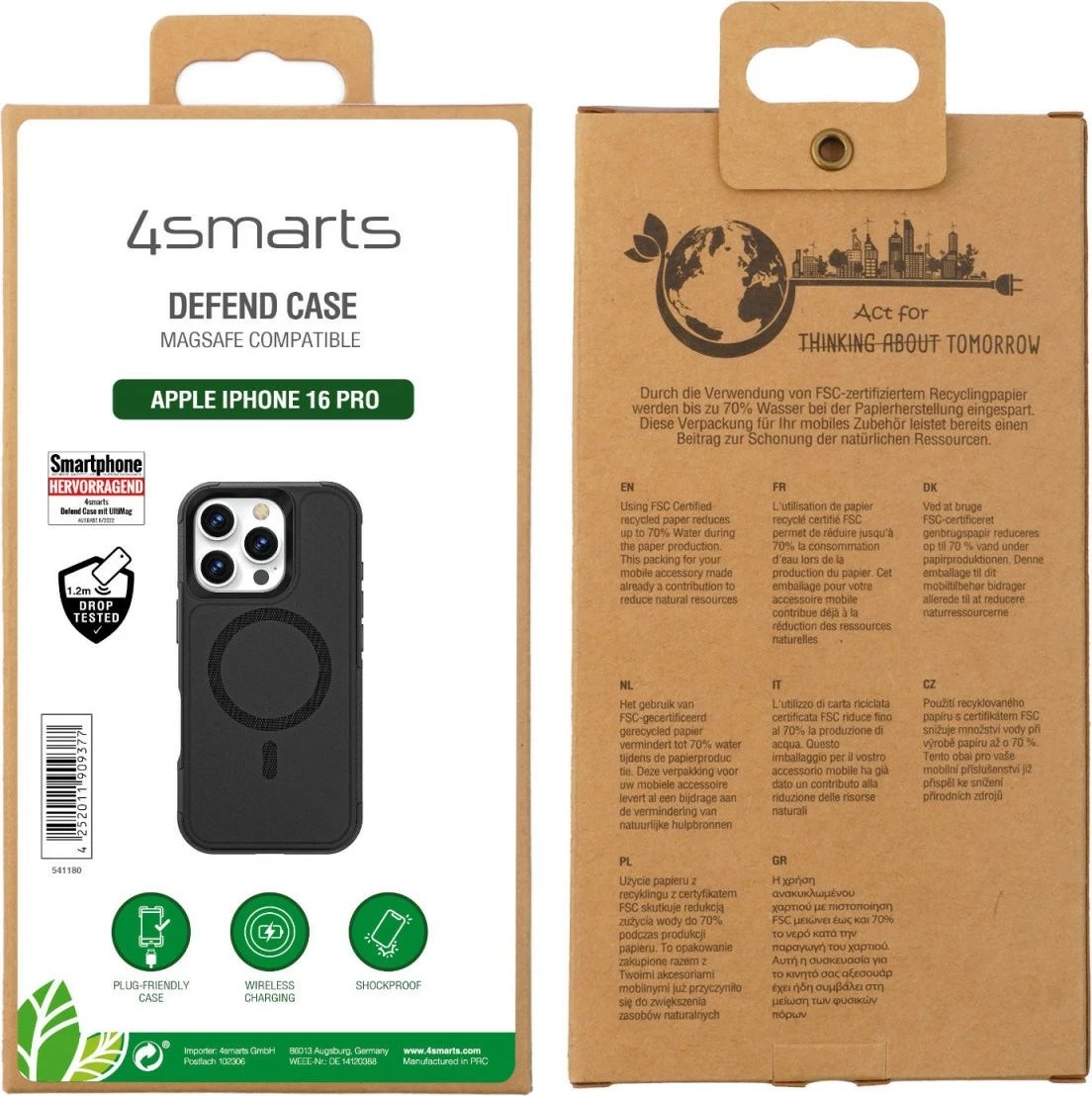 Mbështjellës 4smarts për iPhone 16 Pro, MagSafe, 6.3", i zi