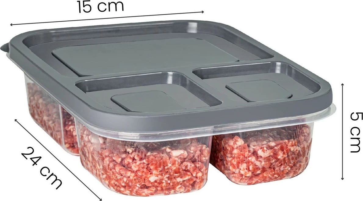 Set kuti plastike për organizim, anthracite, 4 copë, 15x24x5cm