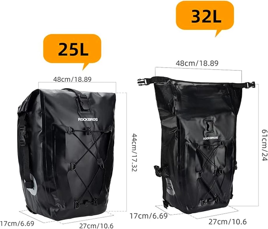 Çantë biçiklete Rockbros 30140022001 për bagazh, 25-32L, e zezë
