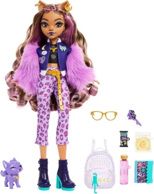 Kukull Monster High Mattel Clawdeen Wolf HRP65 me aksesorë, vjollcë, set