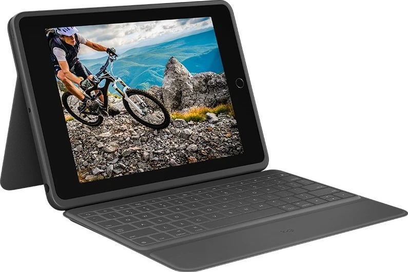 Mbështjellës Logitech Rugged Folio, QWERTZ, Gjermanisht, iPad (7th Gen), Grafit