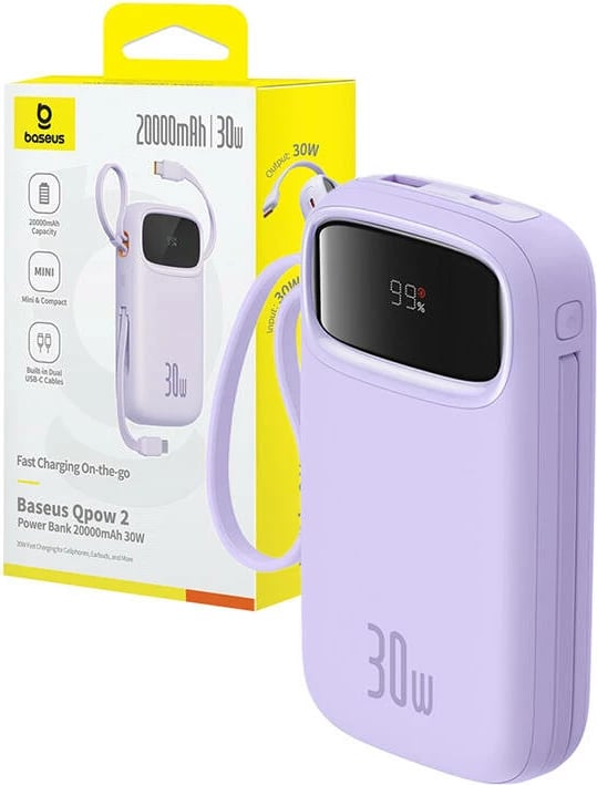 Powerbank Baseus QPow 2, 20000mAh, 30W, 2xUSB-C, vjollcë