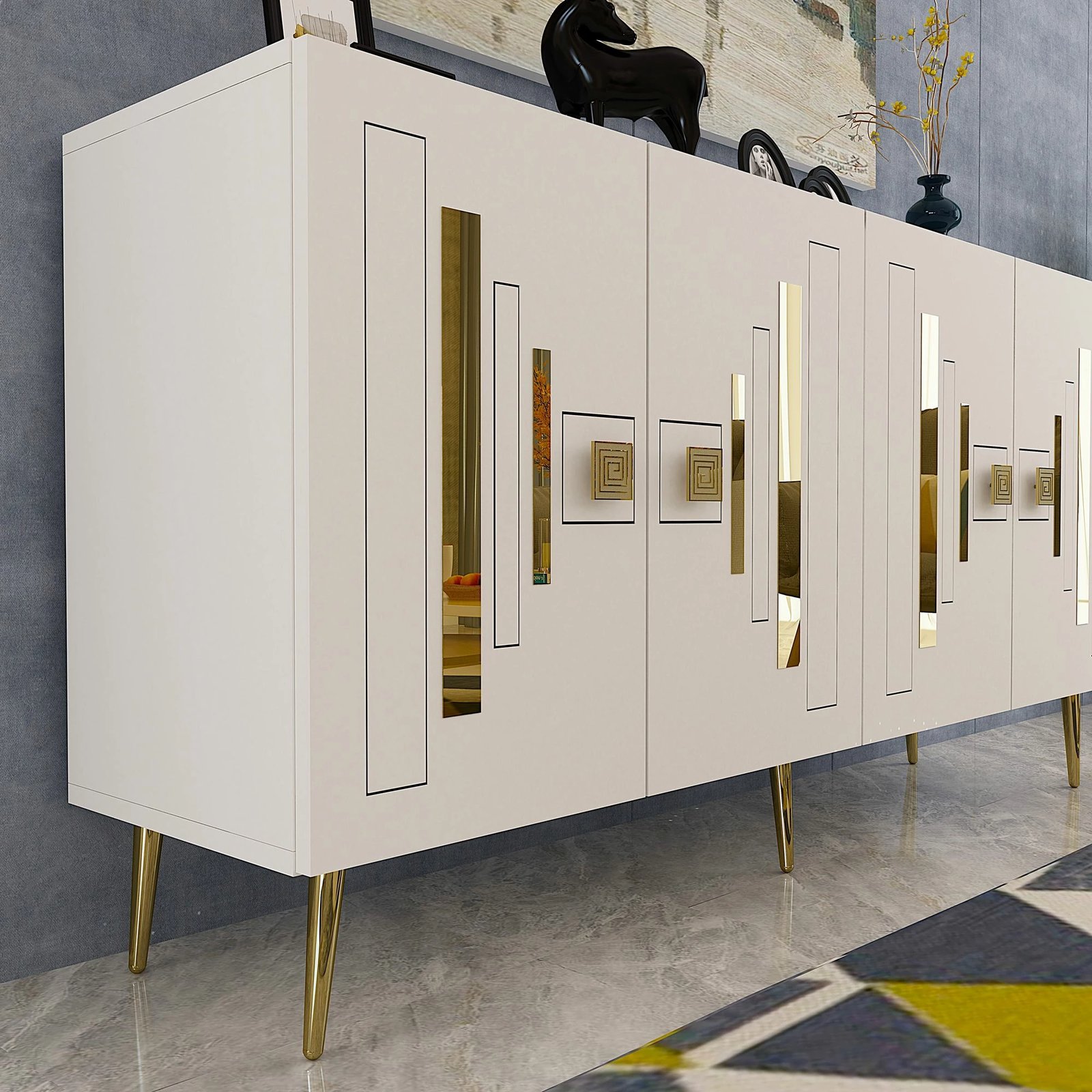 Konsolë Skye Decor, e bardhë, e artë