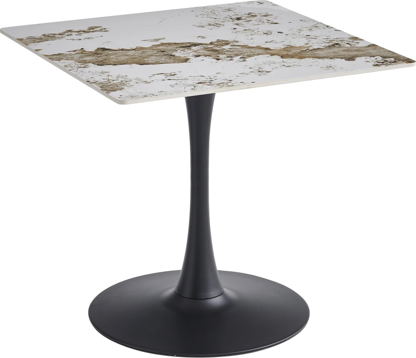 Tavolinë ngrënieje TETRAN, bazë metalike e zezë, sipërfaqe prej guri të sinterizuar, ngjyrë Pandora, 80x80x74cm