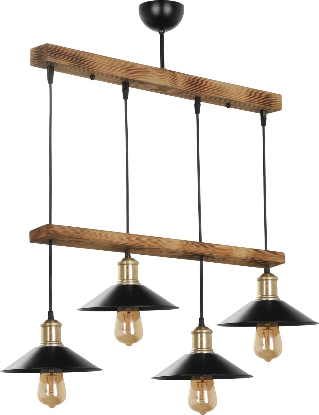 Llambë varëse prej druri dhe metali, ngjyrë kafe dhe e zezë, 4 llampa, Opviq David
