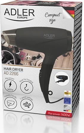 Tharëse flokësh, Adler, AD 2266, 1200W, palosëse, 2 temperatura/2 shpejtësi, me koncentrator, e zezë