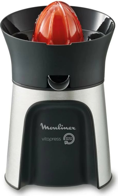Shtrydhëse agrumesh, Moulinex, Vitapress PC603D10, Direct Serve me gryke, 3 kone shtypëse, auto on/off, e zezë/argjend
