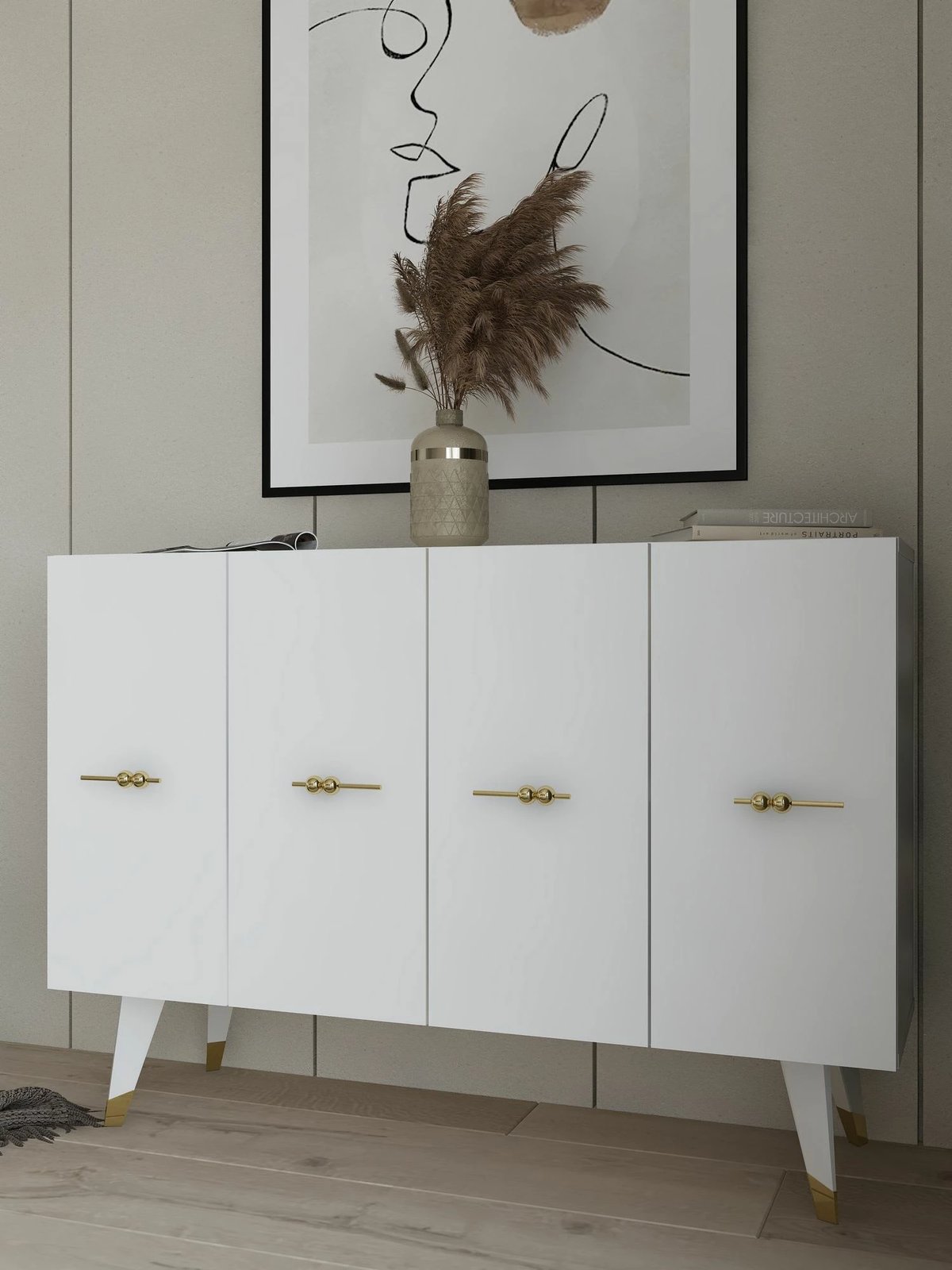 Konsol Skye Decor, ngjyrë ari dhe e bardhë, Quart Salkım