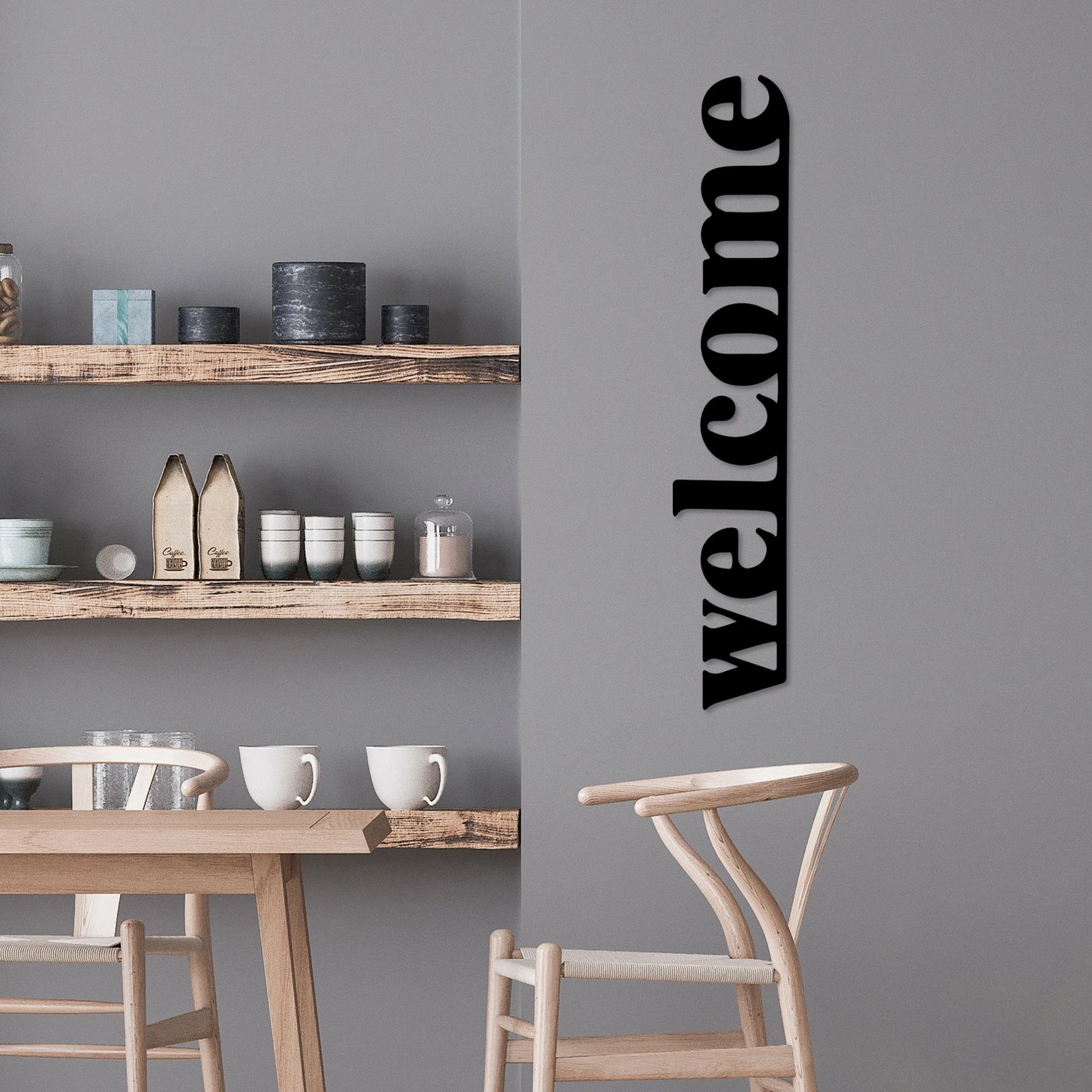 Aksesor dekorativ metalik për mur, Wallity, Welcome-5, ngjyrë e zezë, 18x98cm