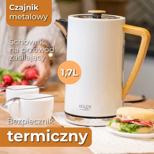 Zierëse uji, Adler, AD 1347, 1.7 L, 1850-2200 W, çelik inox, STRIX, e bardhë