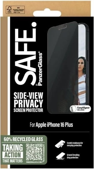 Mbrojtës ekrani PanzerGlass SAFE për iPhone 16 Plus, Privacy, Ultra-Wide Fit, SAFEP95877