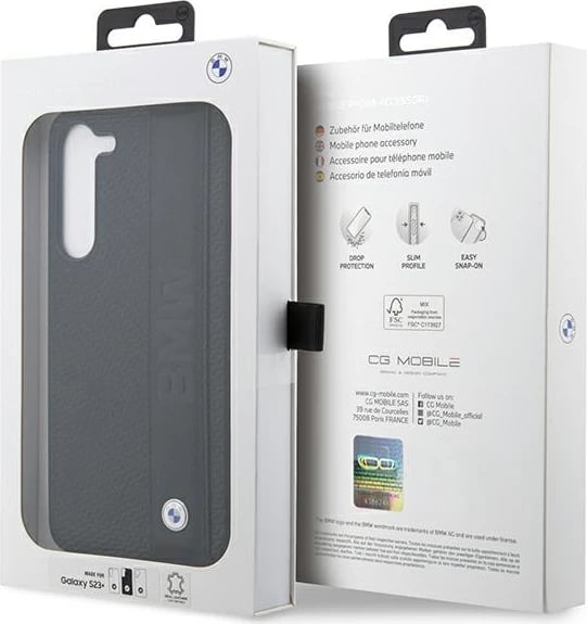 Mbështjellës BMW Leather Textured & Stripe për Samsung Galaxy S23+, i zi