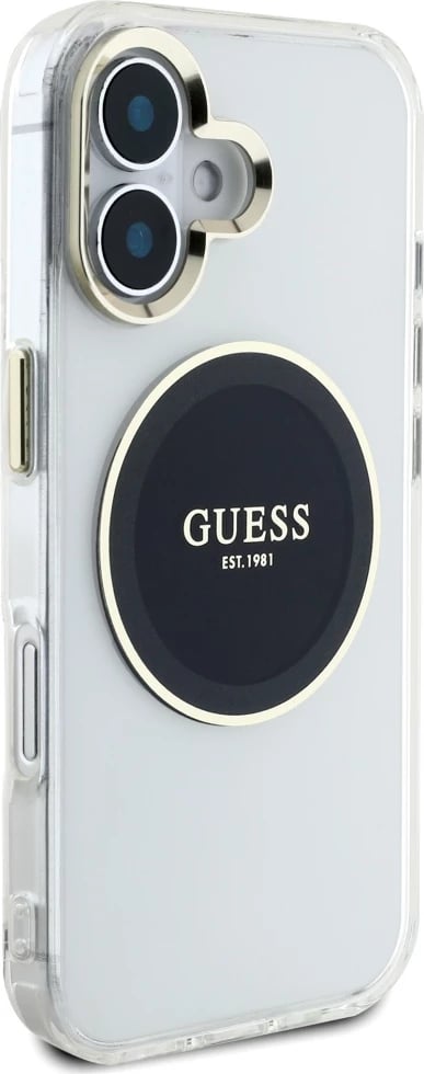 Mbështjellës Guess IML Metal Colored Circle Classic Logo MagSafe për iPhone 16, i zi