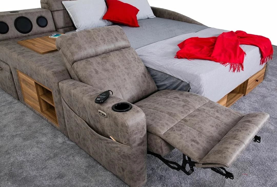 Krevat dopio me funksion masazhi, USB, audio, ngjyrë kafe, Skye Decor Whesley Smart