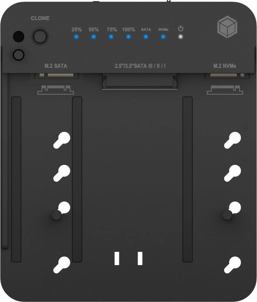 Stacion docking dhe klonimi IcyBox IB-2915MSCL-C31 për SSD/HDD M.2 NVMe, SATA 2.5''/3.5'', i zi