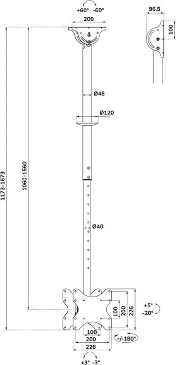 Mbajtës tavani për TV Neomounts CL35-340BL22, 23-42 inç, 45 kg, i zi