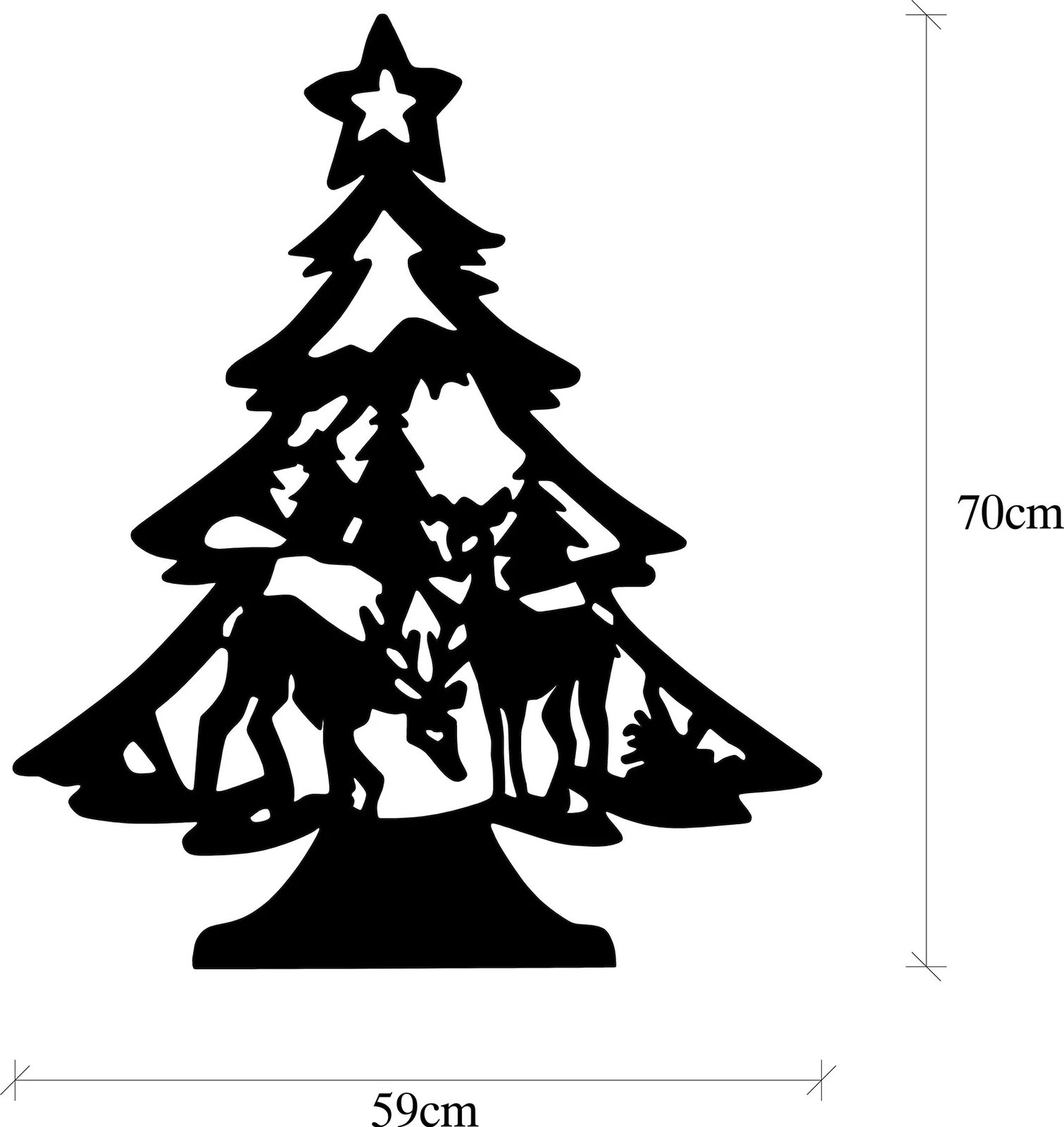 Aksesor dekorativ metalik për mur, formë bredhi, ngjyrë e zezë, XMASBLACK - 024