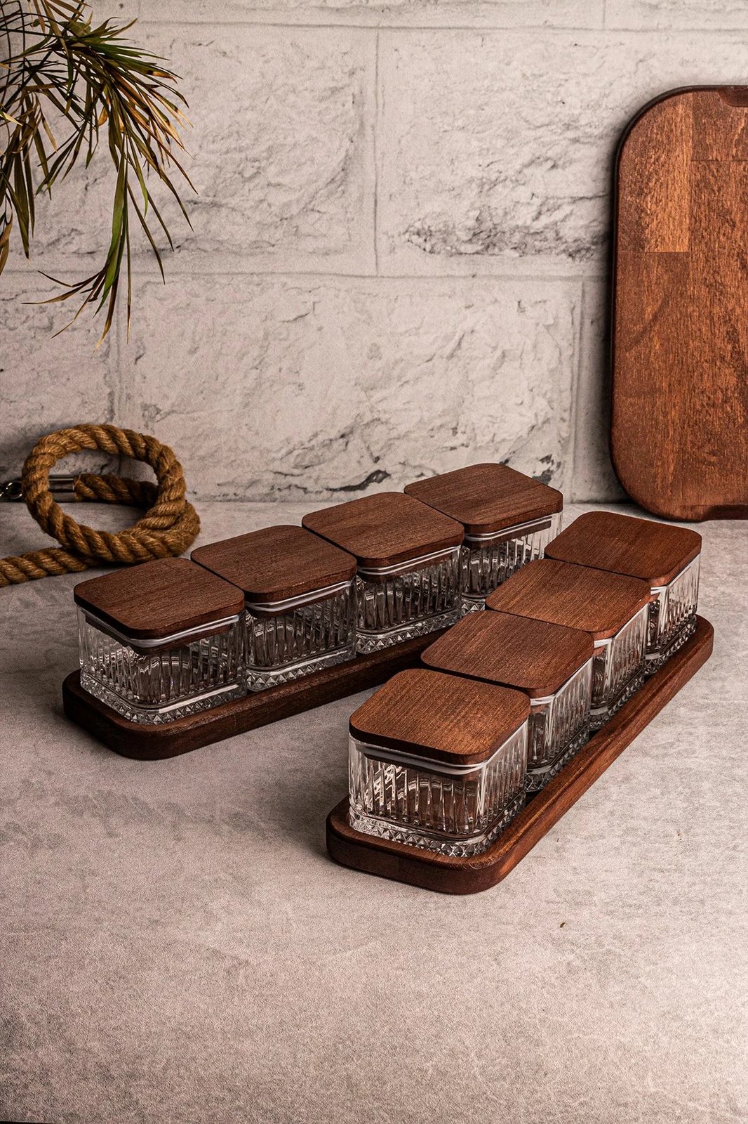 Set pjatash qelqi me kapakë druri, 18 copë, Hermia Concept, Bella Kare 10 Set pjatash qelqi me kapakë druri, 18 copë, Hermia Concept, Bella Kare 10