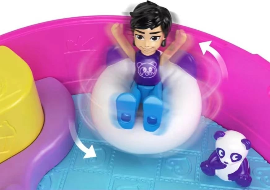 Set lodrash Polly Pocket Bubble Tea Panda Compact me 2 mini kukulla dhe 12 aksesorë, Rozë