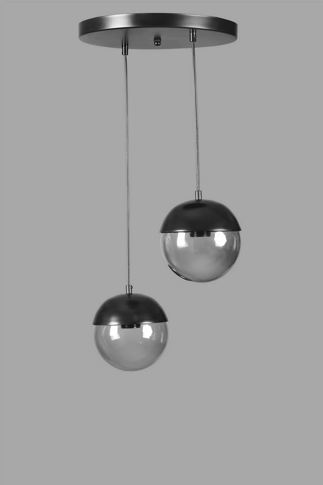 Llambë tavani Opviq, dy sfera, ngjyrë gri e errët, xham