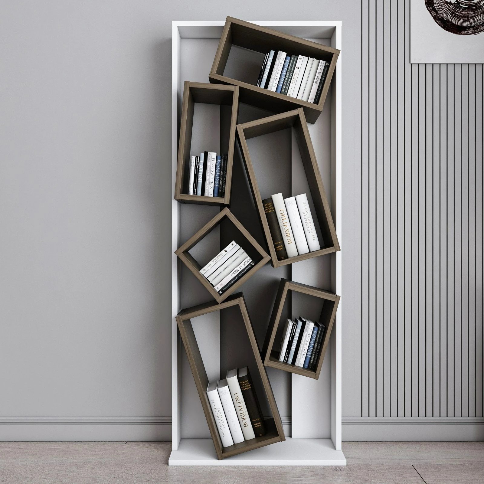 Raft librash Skye Decor, Carmen, i bardhë dhe arre