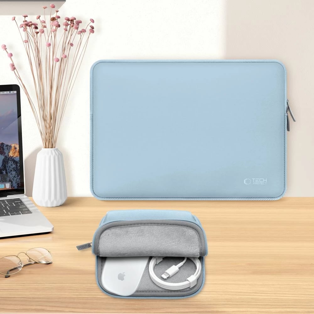 Kasë laptopi Tech-Protect NeoSlim 15-16", set me çantë aksesorësh, Kaltër