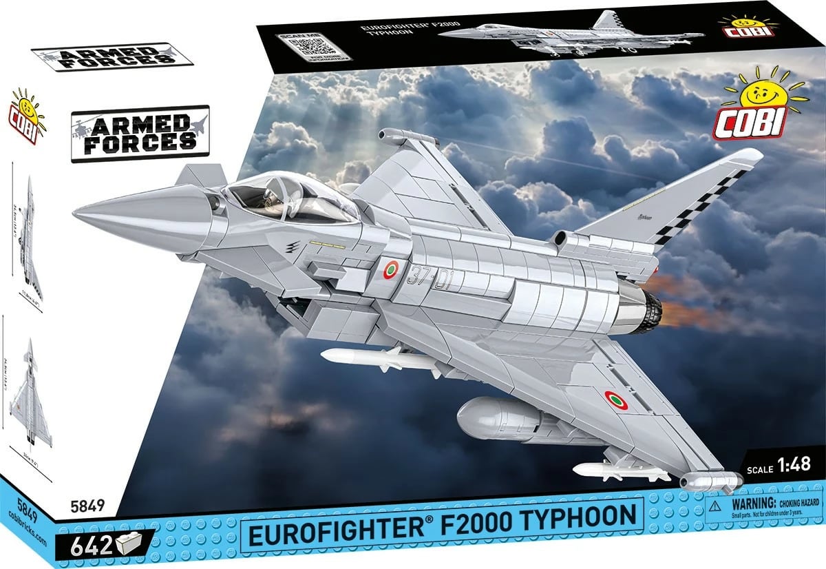 Set blloqesh ndërtimi, Cobi, Eurofighter F2000 Typhoon 5849, 642 copa, shkallë 1:48, seri Armed Forces, plastikë, gri