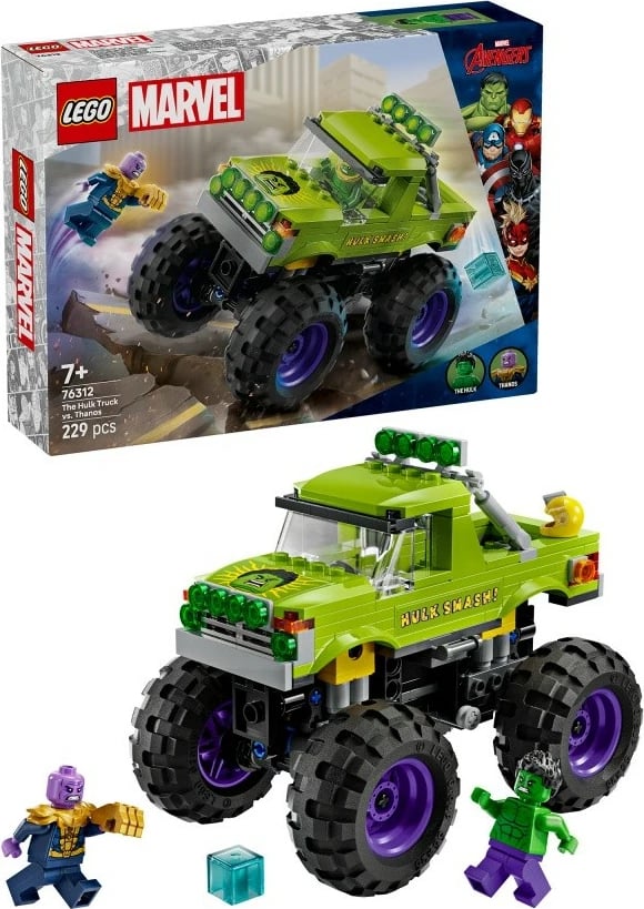 Set ndërtimi LEGO Marvel Super Heroes 76312, Monster Truck Hulk vs Thanos, 229 pjesë, Jeshile