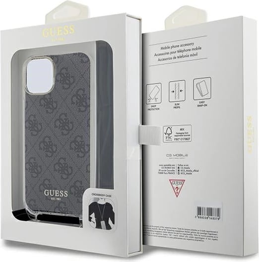 Mbështjellës Guess Crossbody Cord 4G Print për iPhone 15/14/13, i zi Mbështjellës Guess Crossbody Cord 4G Print për iPhone 15/14/13, i zi