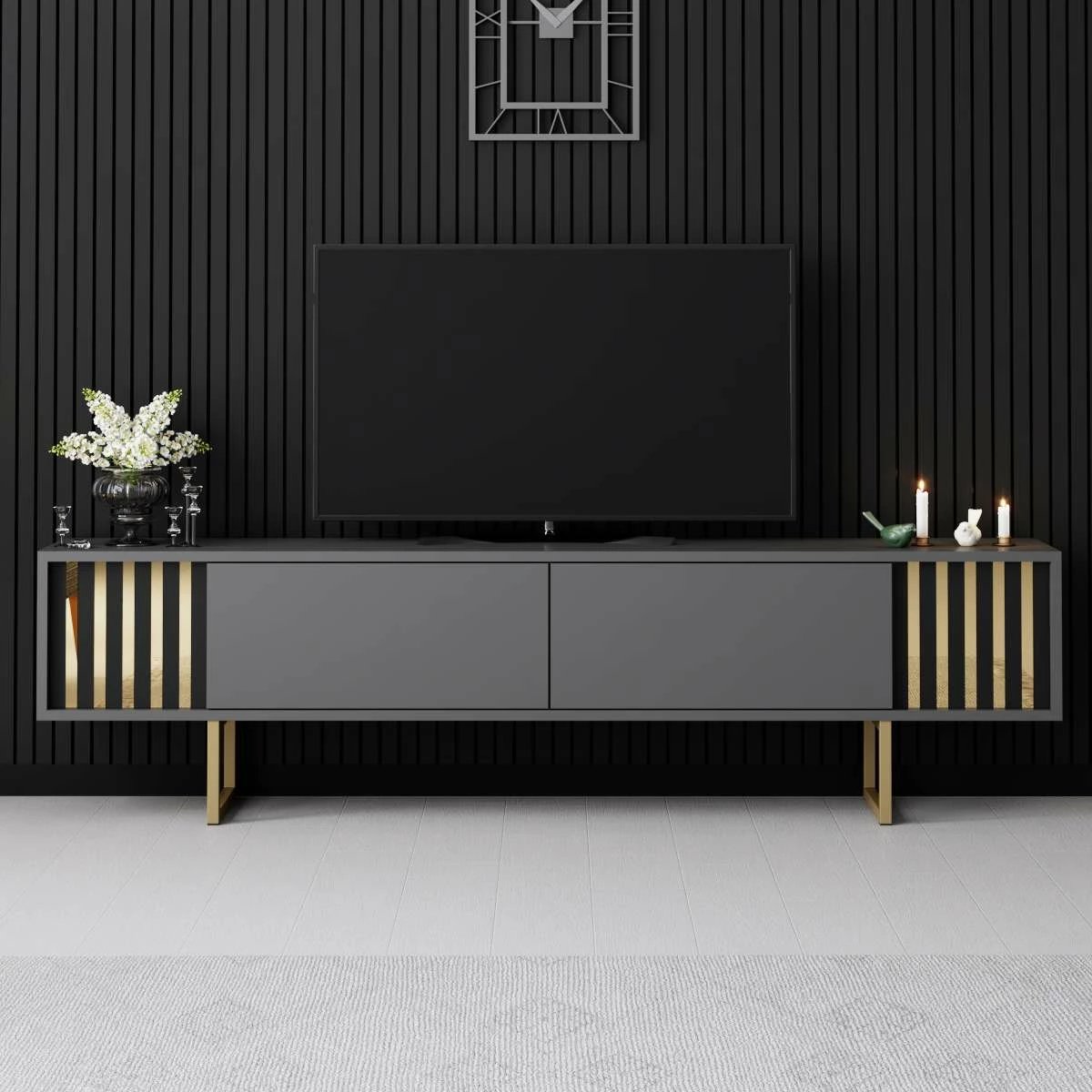 Komodë TV Hanah Home, Gold Line, antracit, ari