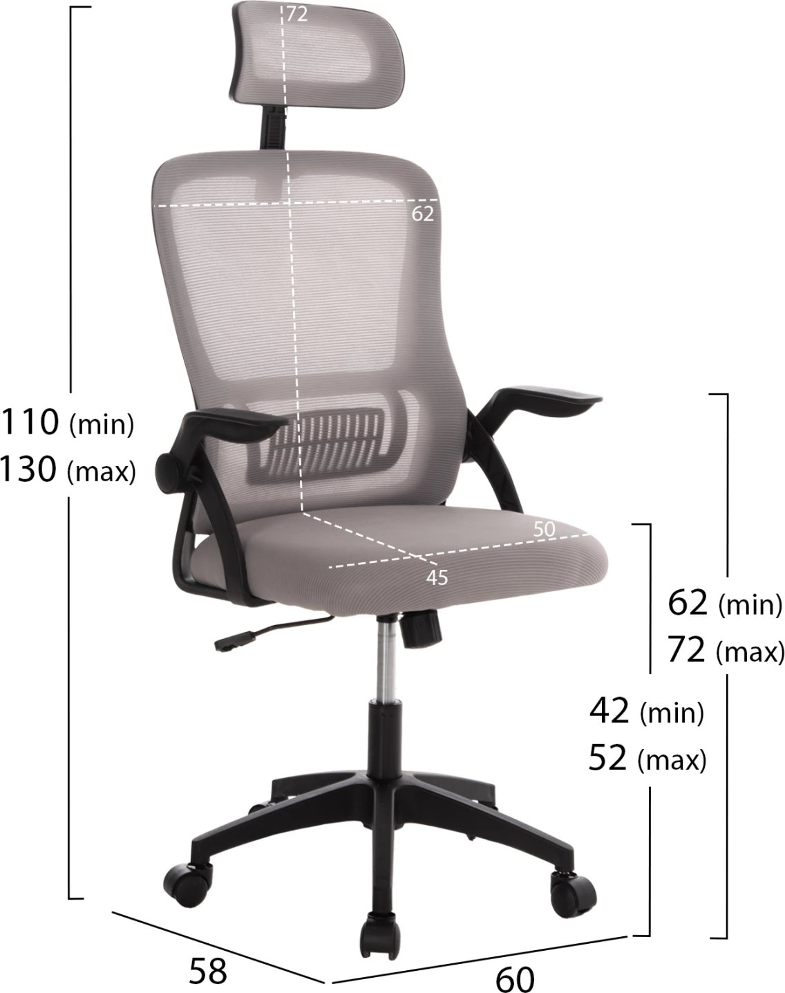 Karrige zyre BLAZER, material rrjetë gri, kornizë najloni e zezë, FH1205.05, 60.5x47x85.5cm