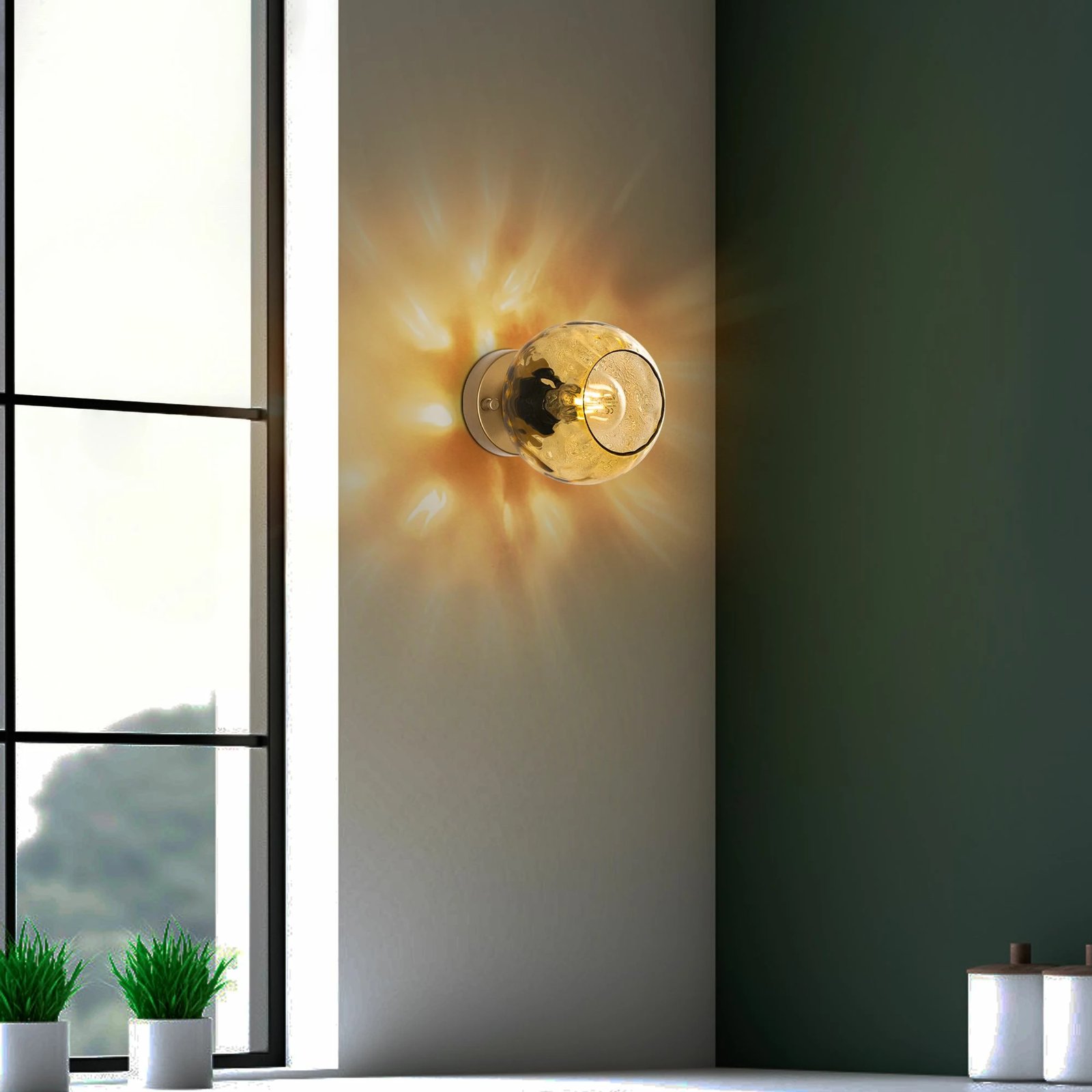 Llambë muri Opviq, Benek - 15 - 14404, metal e xham, ngjyrë e verdhë dhe ari