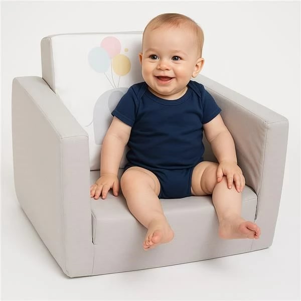 fotelë palosëse fëmijësh, New Baby, Elephant, shkumë poliuretani, kopertinë pambuku e heqshme, 37×45×42 cm, gri