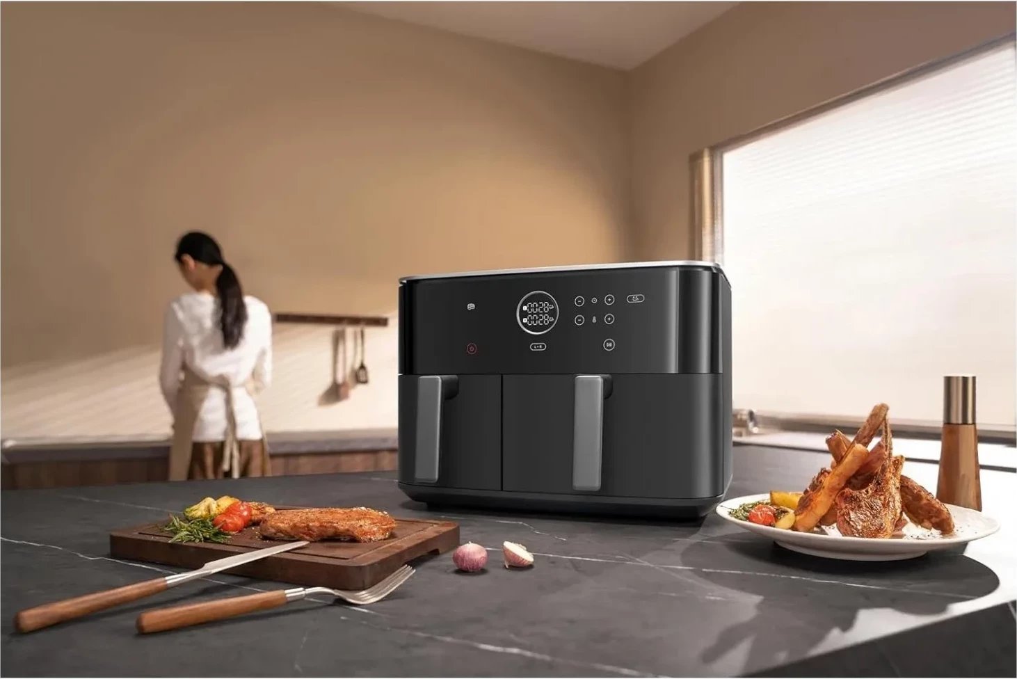 Fryer ajri Xiaomi Dual Zone 10L, aplikacion, dy shporta, e zezë