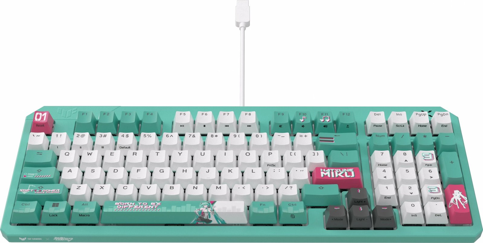 Tastierë gaming ASUS TUF Gaming K3 Gen II Hatsune Miku Edition, RGB, opto-mekanike, mint/white