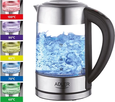 Çajnik elektrik Adler AD 1247 1.7 L kontroll temperature trup xhami inox