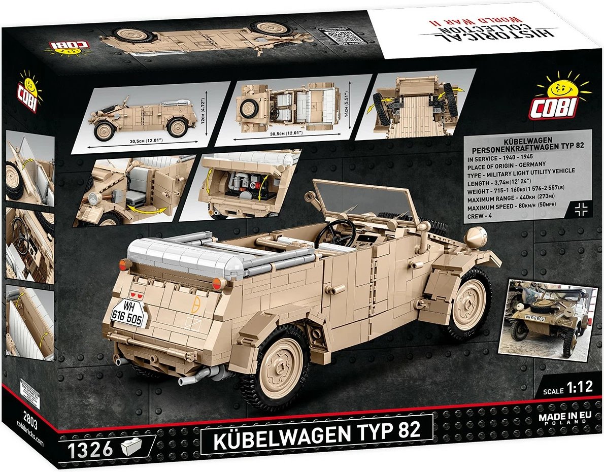 Set ndërtimi Cobi Kübelwagen Typ 82, 1326 pjesë, 1:12, bezhë