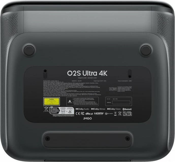 Projektor JMGO O2S Ultra 4K JA1/8T2, laser trefish, 3600 lm ISO, UST 0.16:1 deri 150", Wi‑Fi/BT, Google TV, antracit