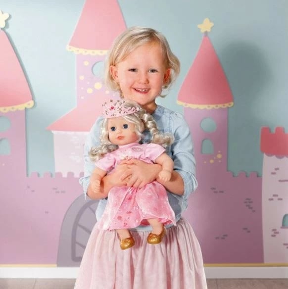 Kukull Baby Annabell Little Cute Princess 36 cm me fustan rozë, tiarë dhe aksesorë