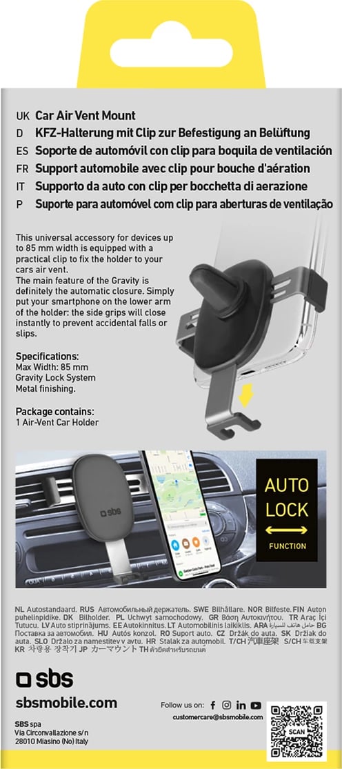 Mbështjellës për celular SBS TESUPPCLIPGRAVK, për grilë ajri, gravitacional, i zi