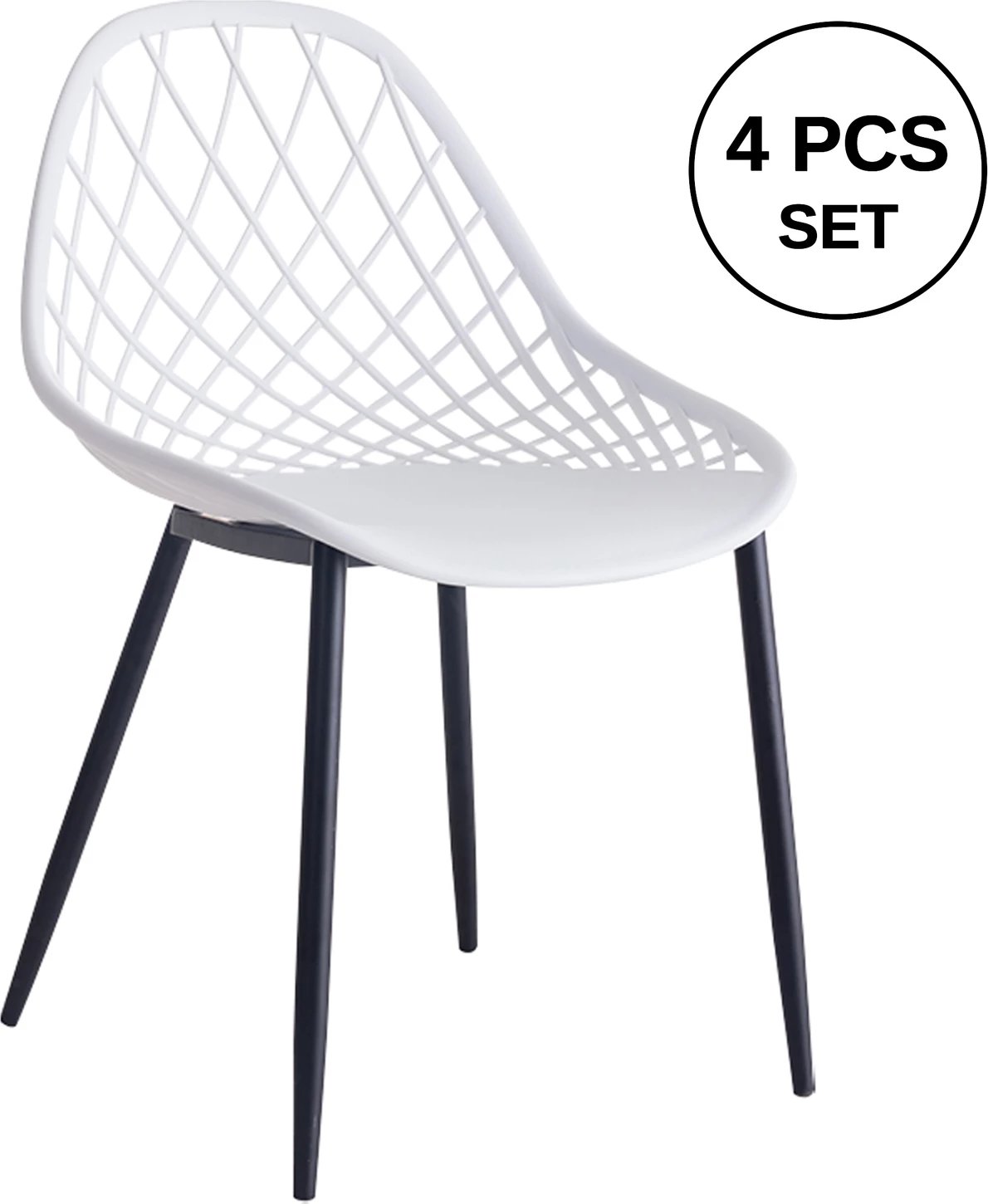 Karrige polipropileni FH9524.01, ngjyrë e bardhë, këmbë metalike të zeza, 52x53x82H cm., set prej 4 copë